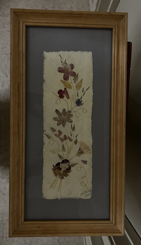 Vintage 2000 Interia Pressed Flower Art Handmade Madagascar Paper Framed Panel