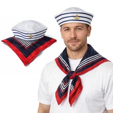 Sailor Costume Set Adults Navy Hat Scarf Fancy Dress Captain Outfit Accessory