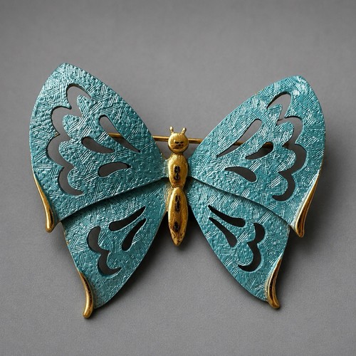 Vintage Napier Blue Butterfly Pin / Brooch Jewelry Sign Gold Tone