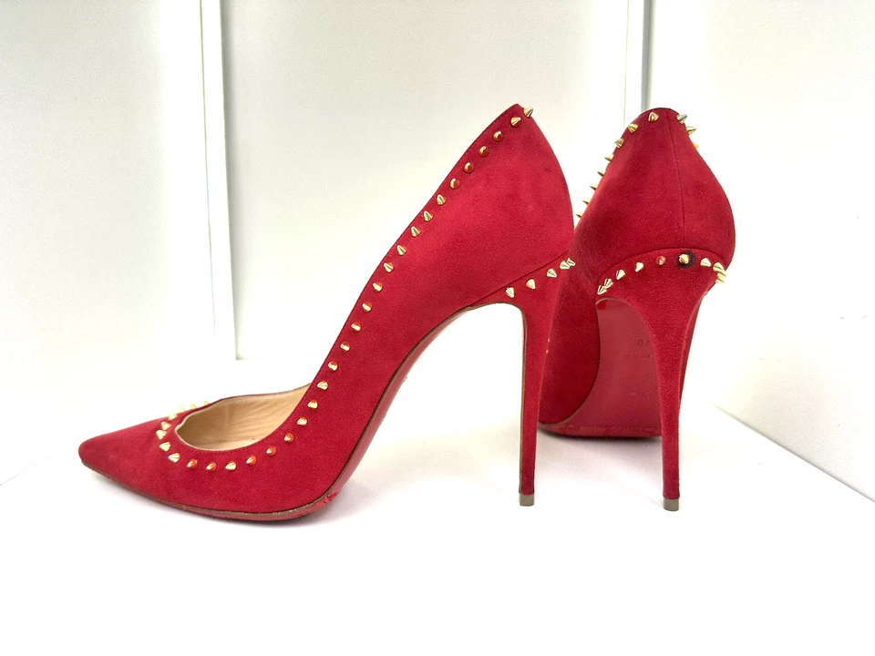 875€ Louboutin Anjalina 40 12cm Rue suede spikes vintage high heel - Photo 1/4