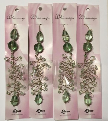 Set of 4 Conso 6'' Hanging Curtain Rod Whimsey Clear Green Glass & Bronze Metal