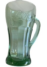 Ancienne tasse en verre épais en relief vert Coca Cola avec poignée 16 oz 6" de haut