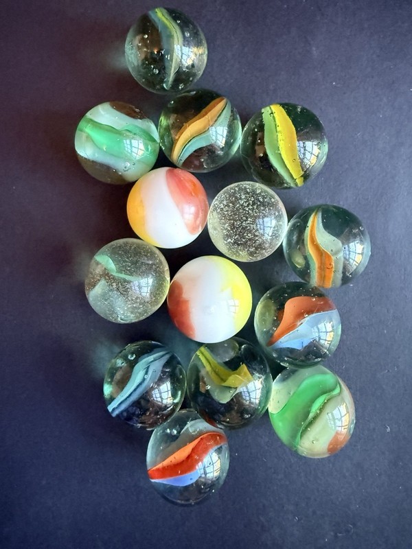 VINTAGE 70s Assorted Glass Marbles, Cat Eye, Lot of 14, Size Approx. 1”