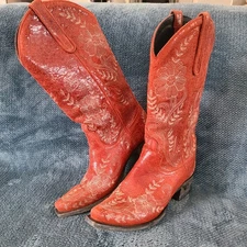 Lane Boots Rusty Red Shimmer Floral Embroidered Cowboy Boots Cowgirl 8 RARE! 