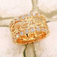 Elegant Cubic Zirconia Wedding Jewelry Women Yellow Gold Plated Rings Size 6-10