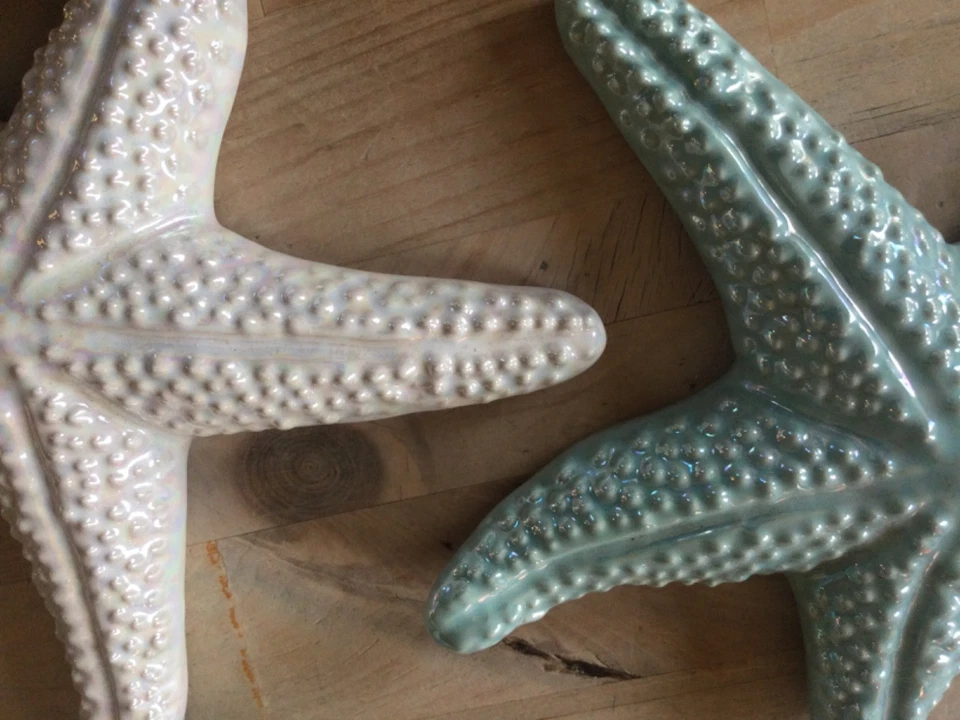 "Estrellas de mar de cerámica esmaltadas 8"" playa mar océano decoración de pared azul y blanco"  Foto 3 de 3