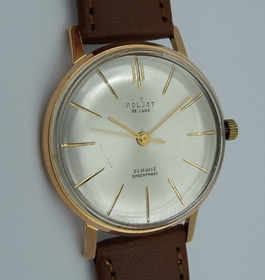 Poljot De Luxe 23 Jewels Ultra Slim USSR Mens Watch Gold plated Au 10+ #063709