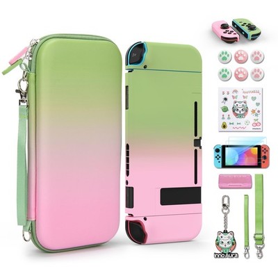 innoAura Switch Switch Hülle 16 in 1 Switch Zubehörset Tasche Rosa+Grün Verlauf
