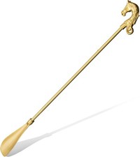24 Inch Brass Long Handle Shoe Horn Horse Head