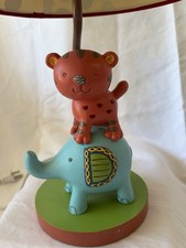 Vintage Animal Nursery Table Lamp Elephant Tiger Polka Dot Shade Kids Room 15"