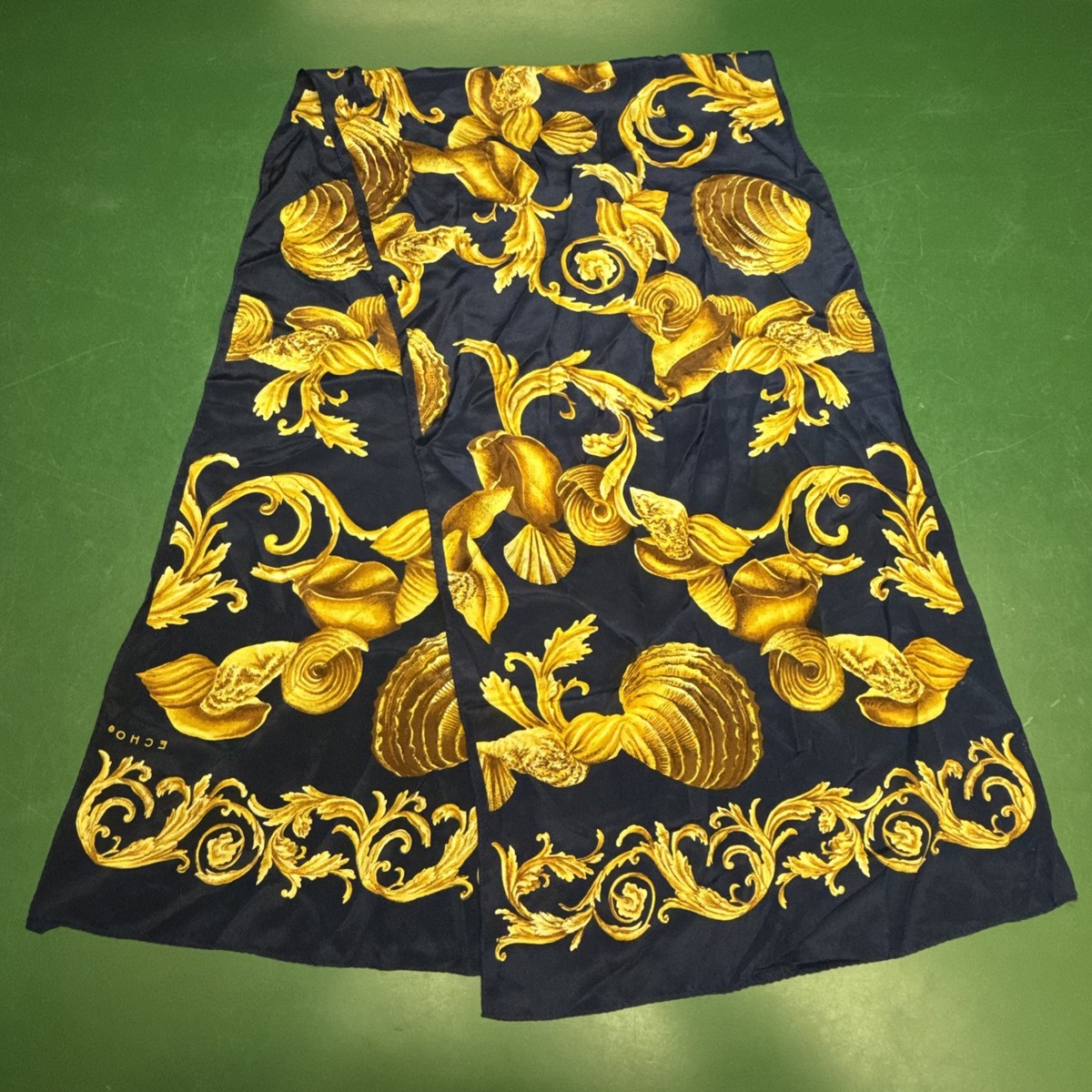 Vintage Echo Sea Shell Print Blue Yellow Silk Scarf - 14”x55” | eBay