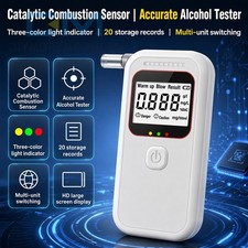 Digital Alcohol Tester w/ Large LCD Voice Broadcast Portable Blowing type White