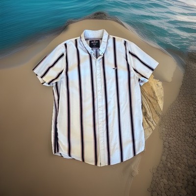 Hollister Epic Flex Men's Striped Button Up Shirt Stretch Sz L Preppy Normcore