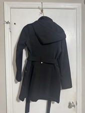 Women's Black Hooded Belted Long Trench Coat with Zip Closure and Pockets
