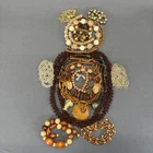 Costume Jewelry Lot Wearable Brown Gold Tone Wooden Boho Nature Vintage to Now