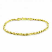 10k Yellow Gold Solid 3mm Diamond Cut Rope Chain Italian Bracelet Mens 8.5"