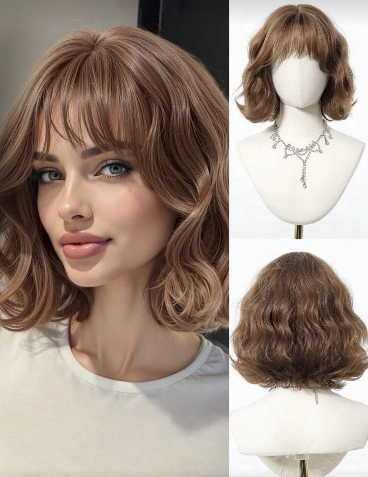 Perruque courte brune synthétique thermorésistante 25cm wavy - 2