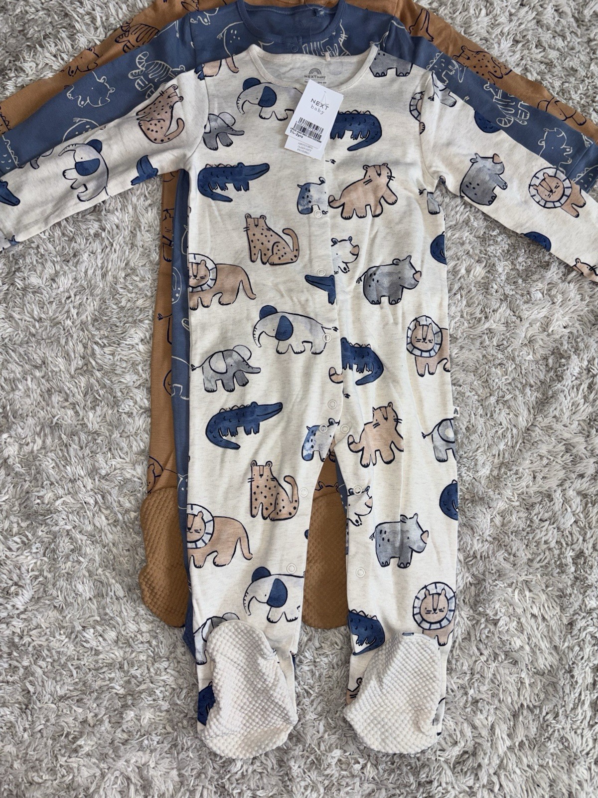 Next Baby Brown/Blue Sleepsuits 3 Pack Size 1.5-2 Years BNWT image 3