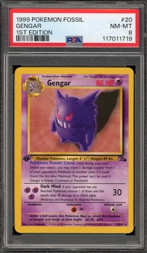 Pokemon Gengar Fossil 1st Edition NON Holo Rare #20 PSA 8