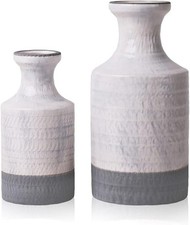 Image of TERESA'S COLLECTIONS 2PCS Grey White Ceramic Flower Vases 16cm 20cm Decor