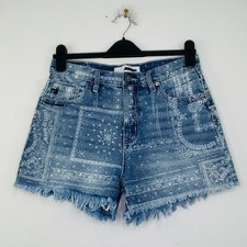 KanCan Women's 7/27 Denim Shorts Blue White Paisley Print Light Wash Cutoff AR17