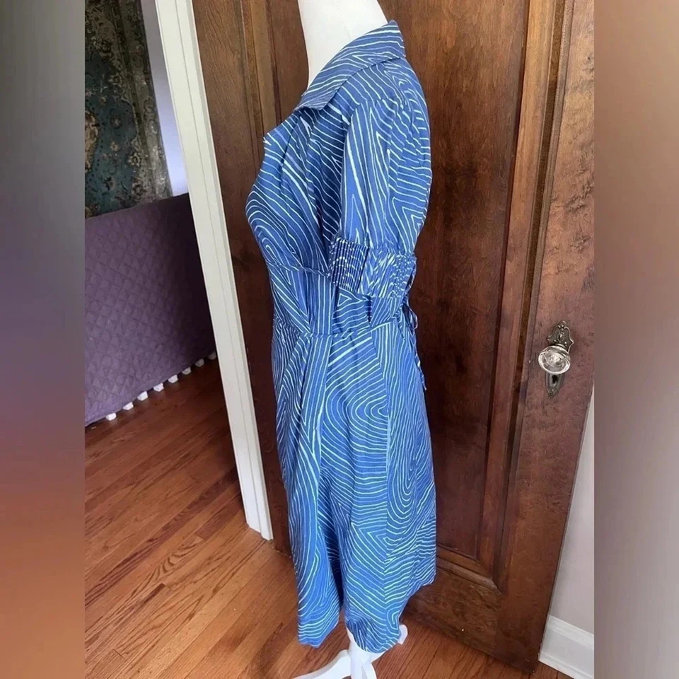 Vestido camisero Bottega Veneta azul blanco a rayas cuello espiral mujer talla IT 38 US 2 Foto 3 de 4