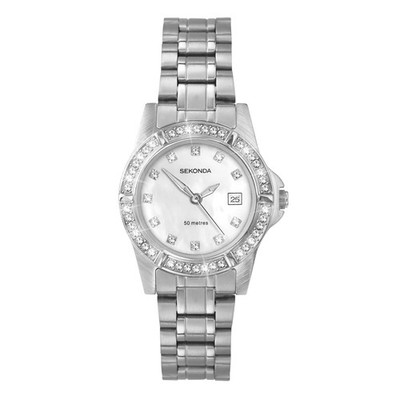 Sekonda Sienna Damen 28mm Steinbesetzte Lünette Dresswatch 50m Wasserdicht mit