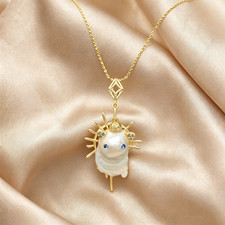 Baroque Pearl Tiny Creature Pendant Necklace, Hat Ears Design Whimsical