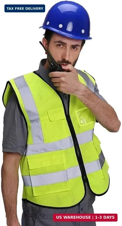 HYCOPROT High Visibility Mesh Safety Reflective Vest with Pockets and Zipper, Me image 6