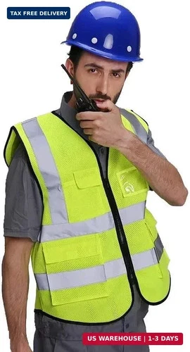 HYCOPROT High Visibility Mesh Safety Reflective Vest with Pockets and Zipper, Me image 6