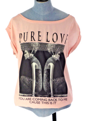 Y2K T-Shirt Grafik Rosa Top Decay Jeanswear Pure Love Bluse Mädchen Tee Gr. M