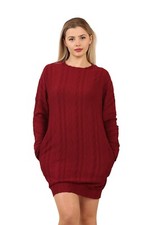 Women Chunky Cable Knit Sweater Dress Crew Neck Long Sleeve Bodycon Party Dress