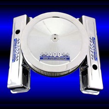 Chrome Short Valve Covers And Air Cleaner Fits 400 Chevy Engines Blue Hp Emblems