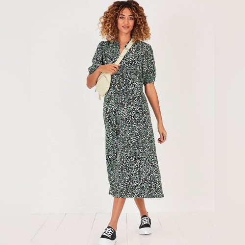 HUSH Sienna Midi Shirt Dress Size 16 Button Up Floral Green Short Sleeve