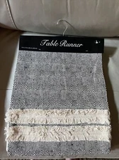 New With Tags Vatican Homes Table runner Cotton  14x72 Inches Black And Ivory