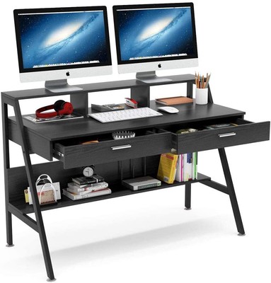 47 '' Office Writing Desk Study Table, Computer Desk w/ Storage Shelf & Drawers