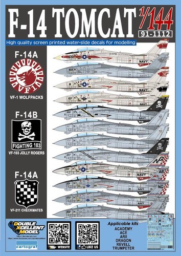 Calcomanía DXM 1/144 USN F-14 Tomcat VF-1 / VF-103 / VF-211 - Imagen 1 de 3