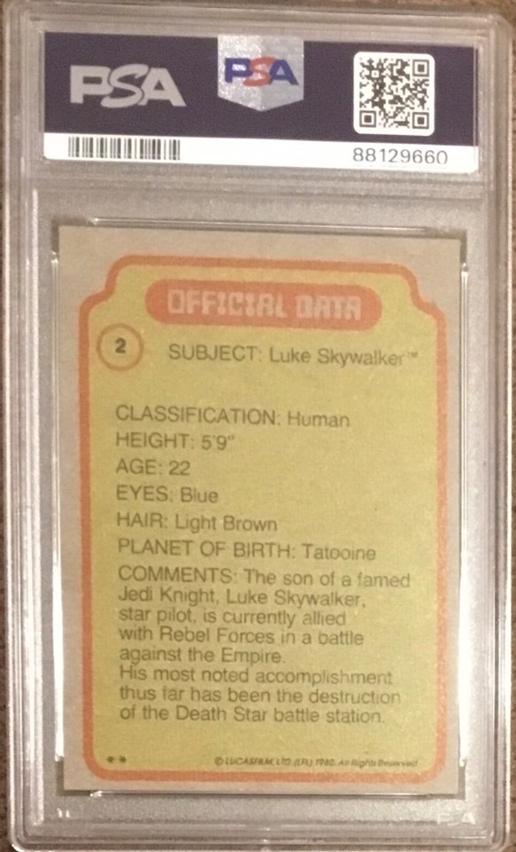 1980 Topps Star Wars Empire Strikes Back LUKE SKYWALKER #2 Star File ...