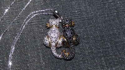 ATGW 0,34 KT SCHWARZER SPINELL & WEISSER ZIRKON STERLINGSILBER KATZE ANHÄNGER LE 150