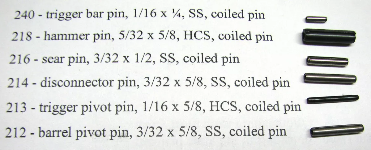 Phoenix Arms roll pin kit HP22 HP22A .22 Cal. HP25A .25 #212 213 214 216  218 240