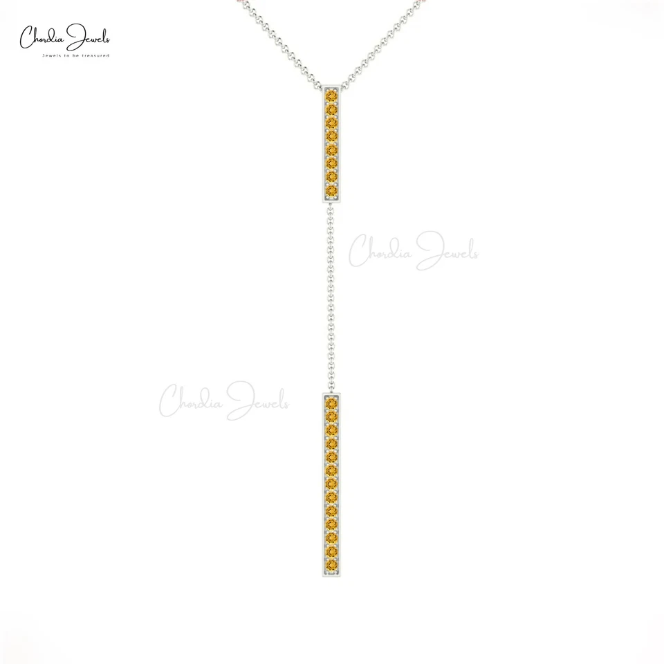 Collar Lariat Barra Citrino Oro Sólido 14k 1.05 CTW Colgante Gota Y Regalo Boda Foto 3 de 4
