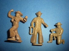3 ROY ROGERS WESTERN COWBOY FIGURES 1950'S Marx playset 60MM lot VINTAGE brown