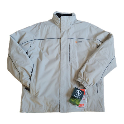 NWT Aigle Men's Beige Jacket Waterproof Windproof Breathable Thermolite Lined L