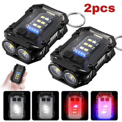 2x Mini Keychain Flashlight Pocket Torch Rechargeable EDC LED COB Light Lamp