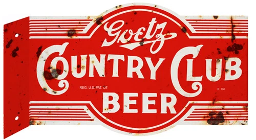 Goetz Country Club Beer Vintage Cut Out Flange Metal Sign 24x15