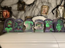 6 PkHalloween Tombstone Yard Decorations Glow In The Dark Graveyard W/stakes