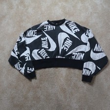 Nike Crew Neck Sweatshirt Black Long sleeve Womens Medium Cropped pullover