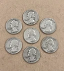 Lot of 7 90% Silver Quarters Washington, Pre-1965, Includes Two S Mint