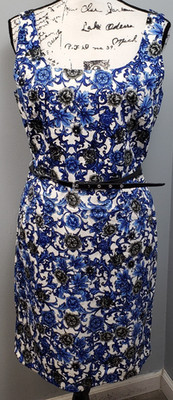 Premise Shift Dress Womens 10 Multi Floral Fully Lined Belted Waist Back Zip