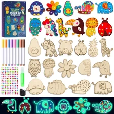 Kids Crafts, 15 PCS Arts and Crafts Painting Kits Activities Wooden Magnets